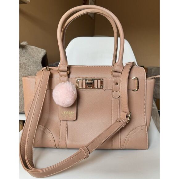 Rare Madison West Beige Faux Leather Double Handle Crossbody Bag New - Picture 1 of 9